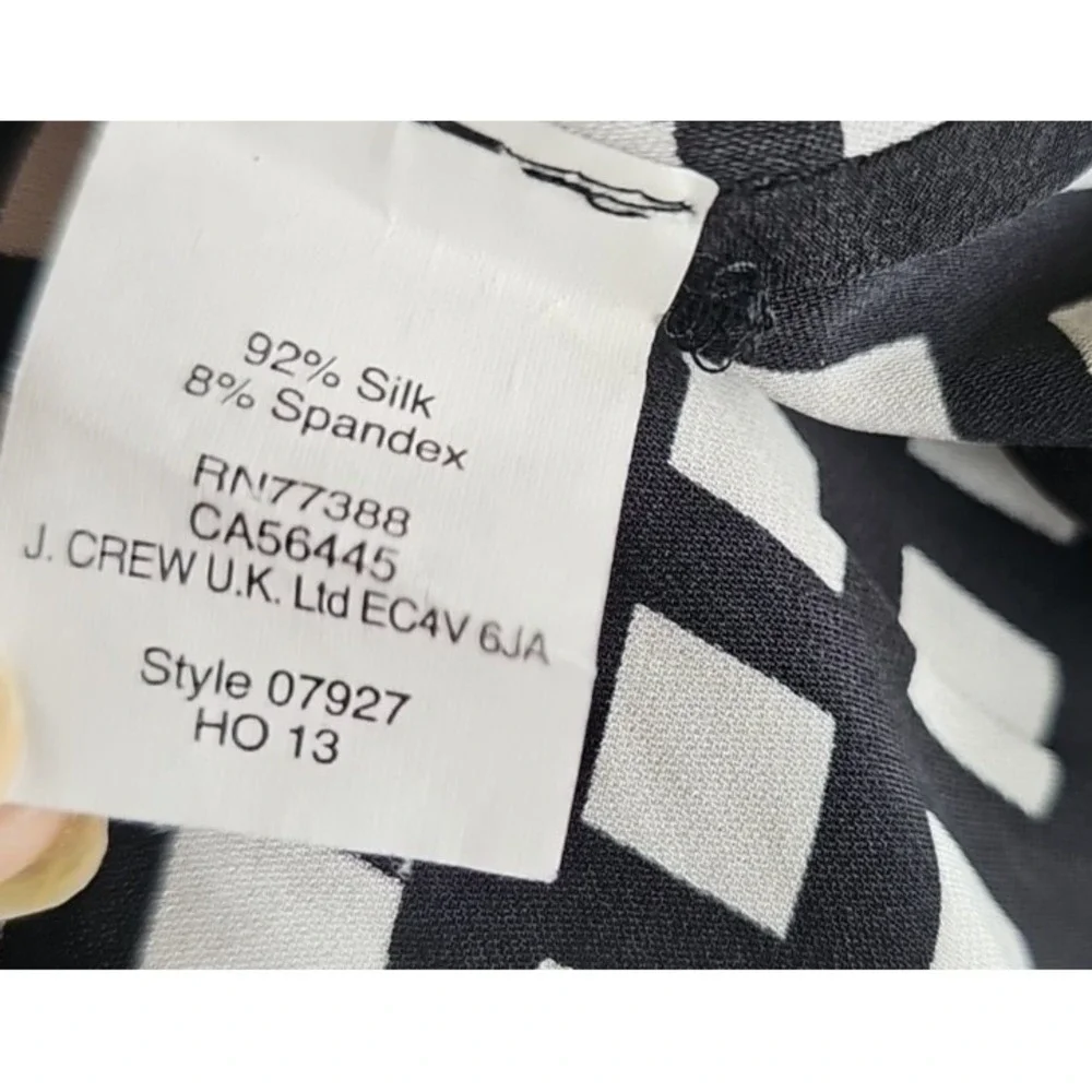 J‎ CREW Women's Tipped Silk Tee Black White Windowpane Short Sleeve Top Size 2
